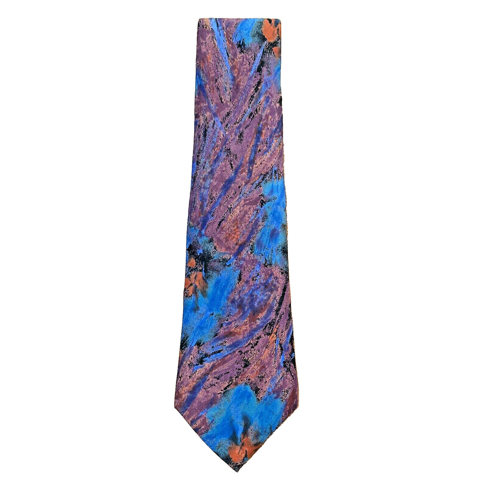 Vintage Courreges Homme Designer Mens Silk Necktie Tie Abstract Purple Blue 80’s